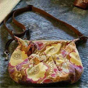 Brown and Yellow Floral Shoulder Bag with Bohemian Style Fossil Crossbody Bag